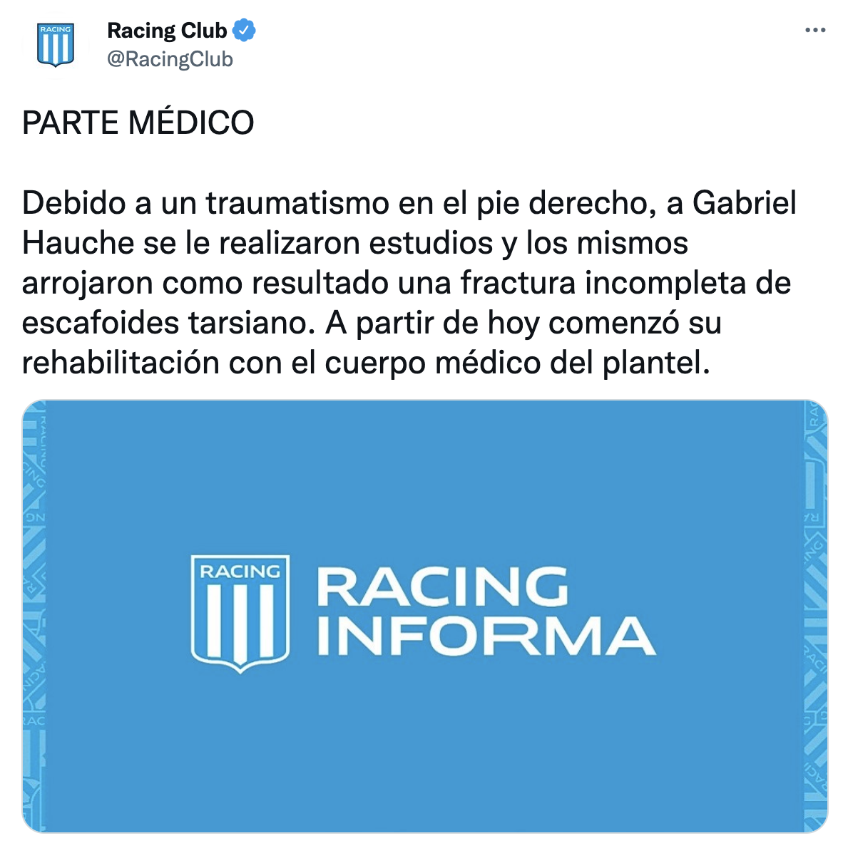 parte médico racing