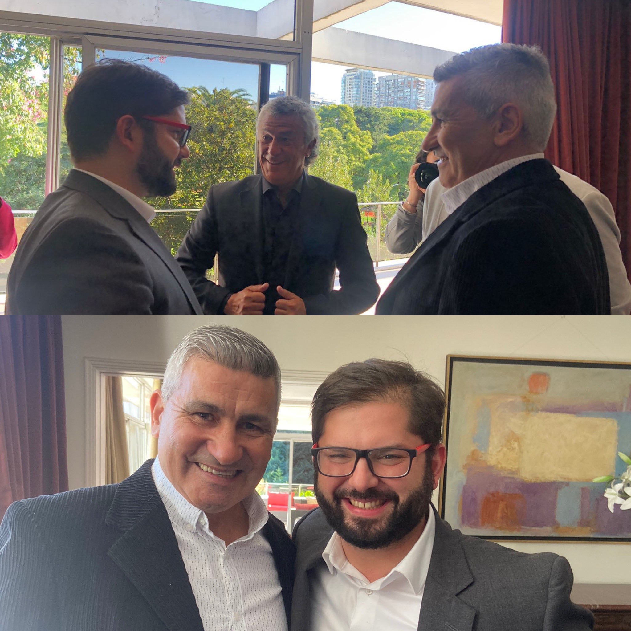 Gabriel Boric no contuvo la emoción al conocer a "Pipo" Gorosito y el "Beto" Acosta.