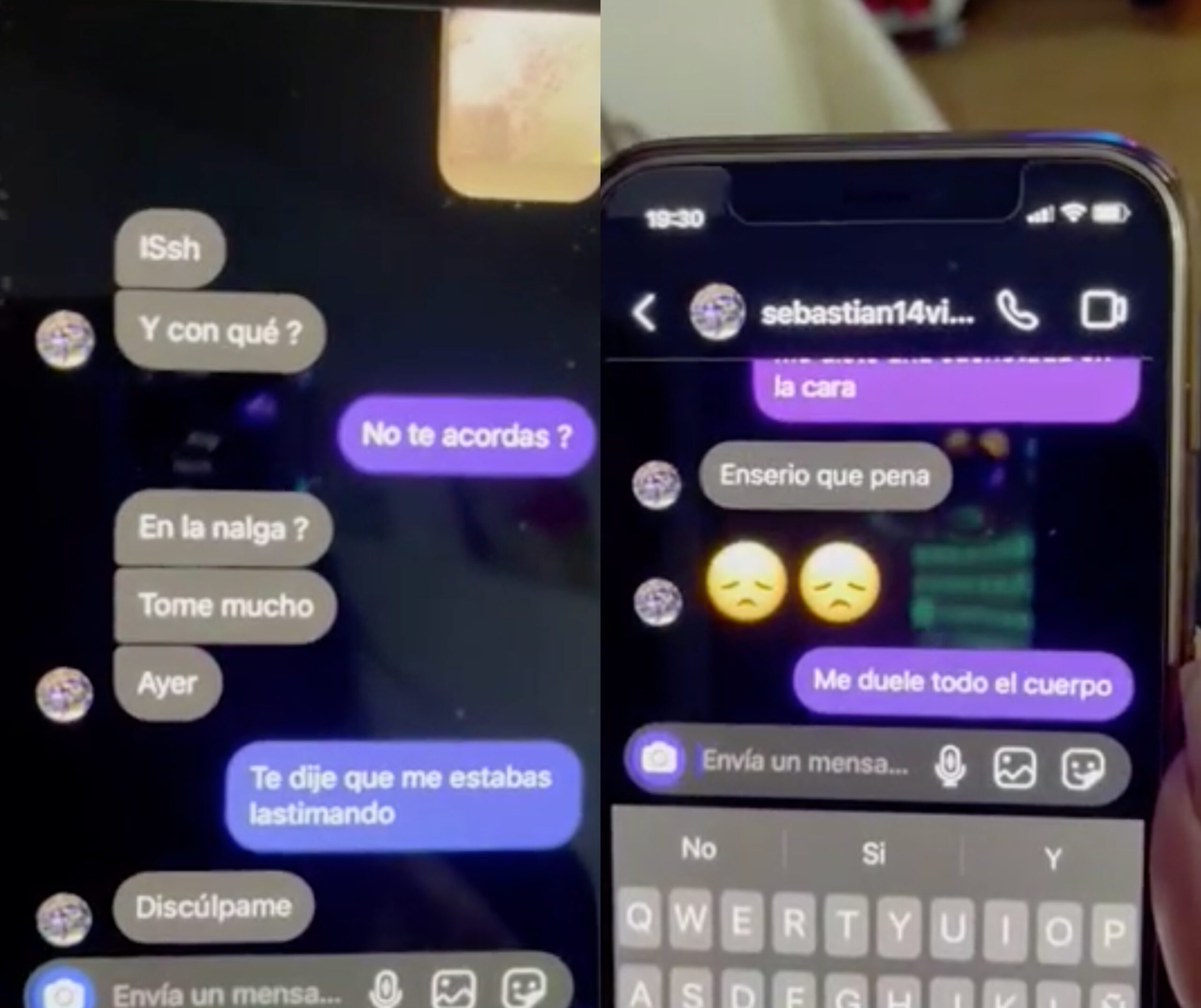 El supuesto intercambio de mensajes entre Sebastián Villa y su denunciante.