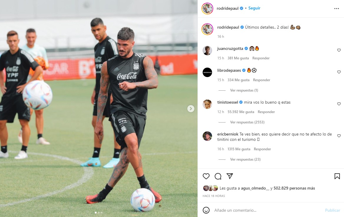 El mensaje de Tini Stoessel en el posteo de Rodrigo De Paul