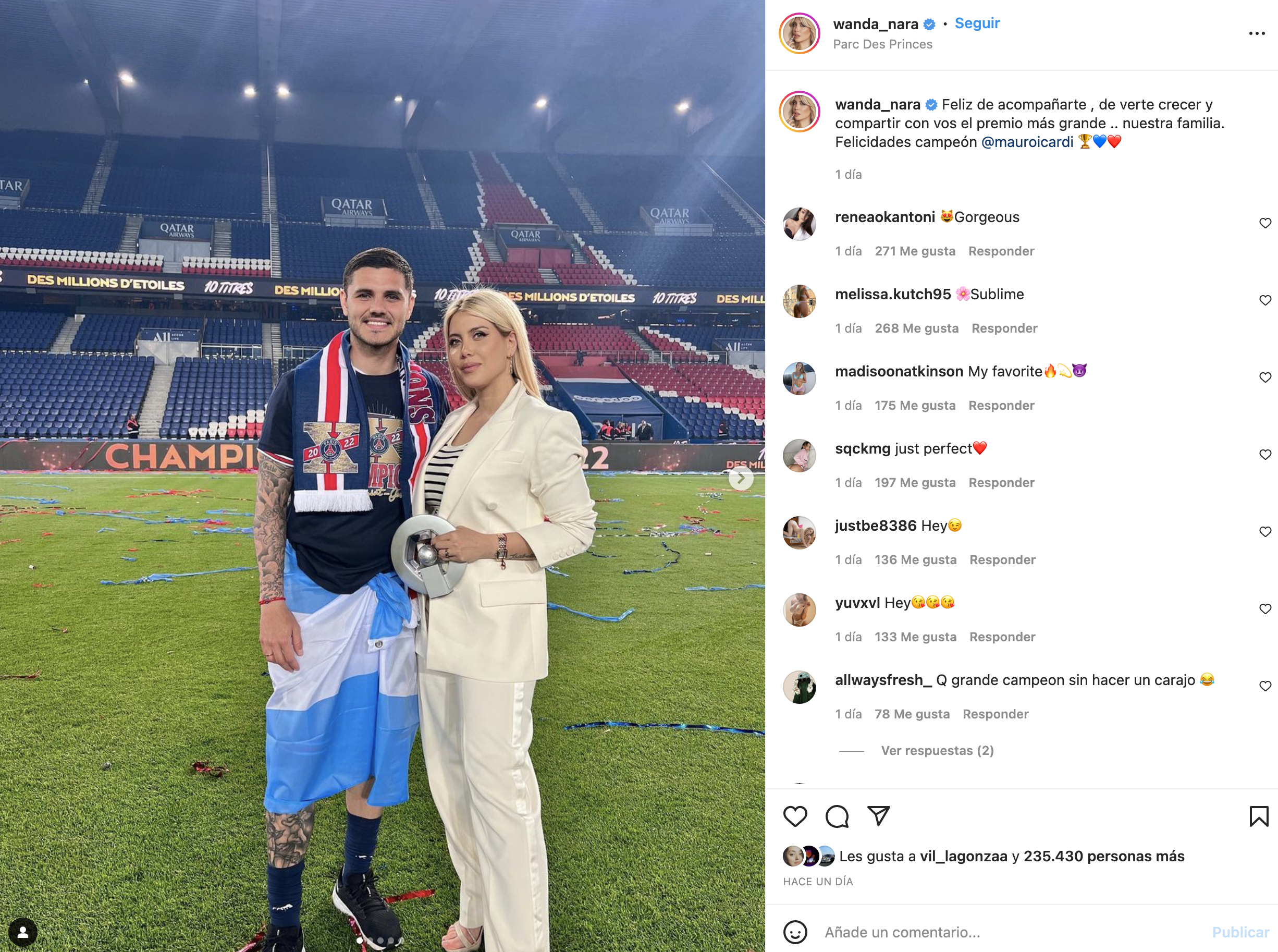 El posteo de Wanda Nara en Instagram.