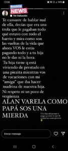 El posteo de la ex pareja de Alan Varela en sus redes sociales.
