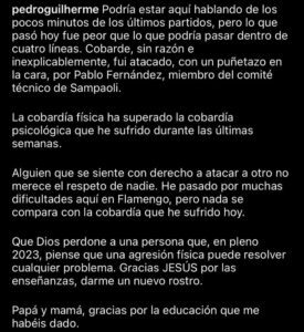 Mensaje Flamengo Sampaoli Pedro Guilherme