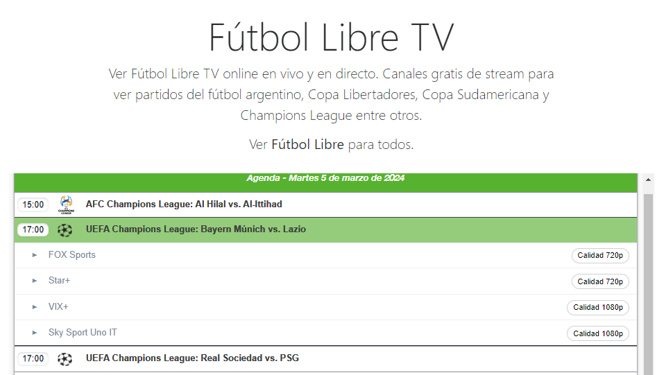 "Futbollibre" una de las mejores opciones para ver online gratis la Champions League
